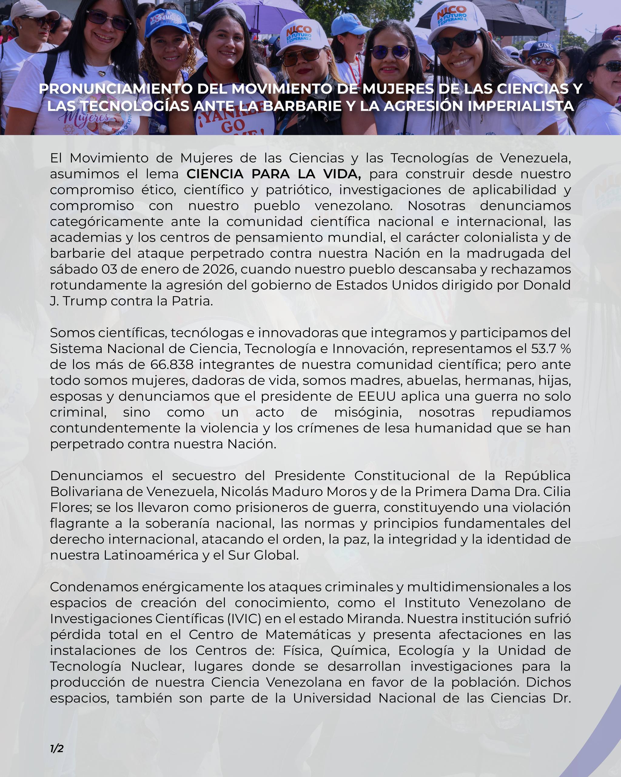 Científicas e investigadoras denuncian ante el mundo la barbarie colonialista perpetrada por el gobierno de los Estados Unidos